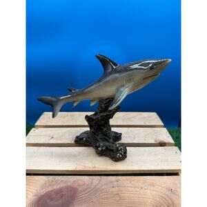 Polyresin Blacktip Shark On Black Coral Statue - Marine Life Decor